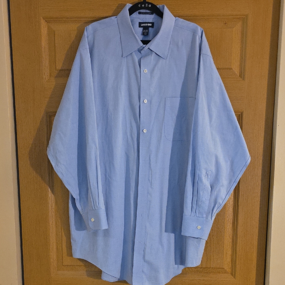Lands' End Men's Light Blue‎ Casual Button Down Shirt Sz 18 - 34T